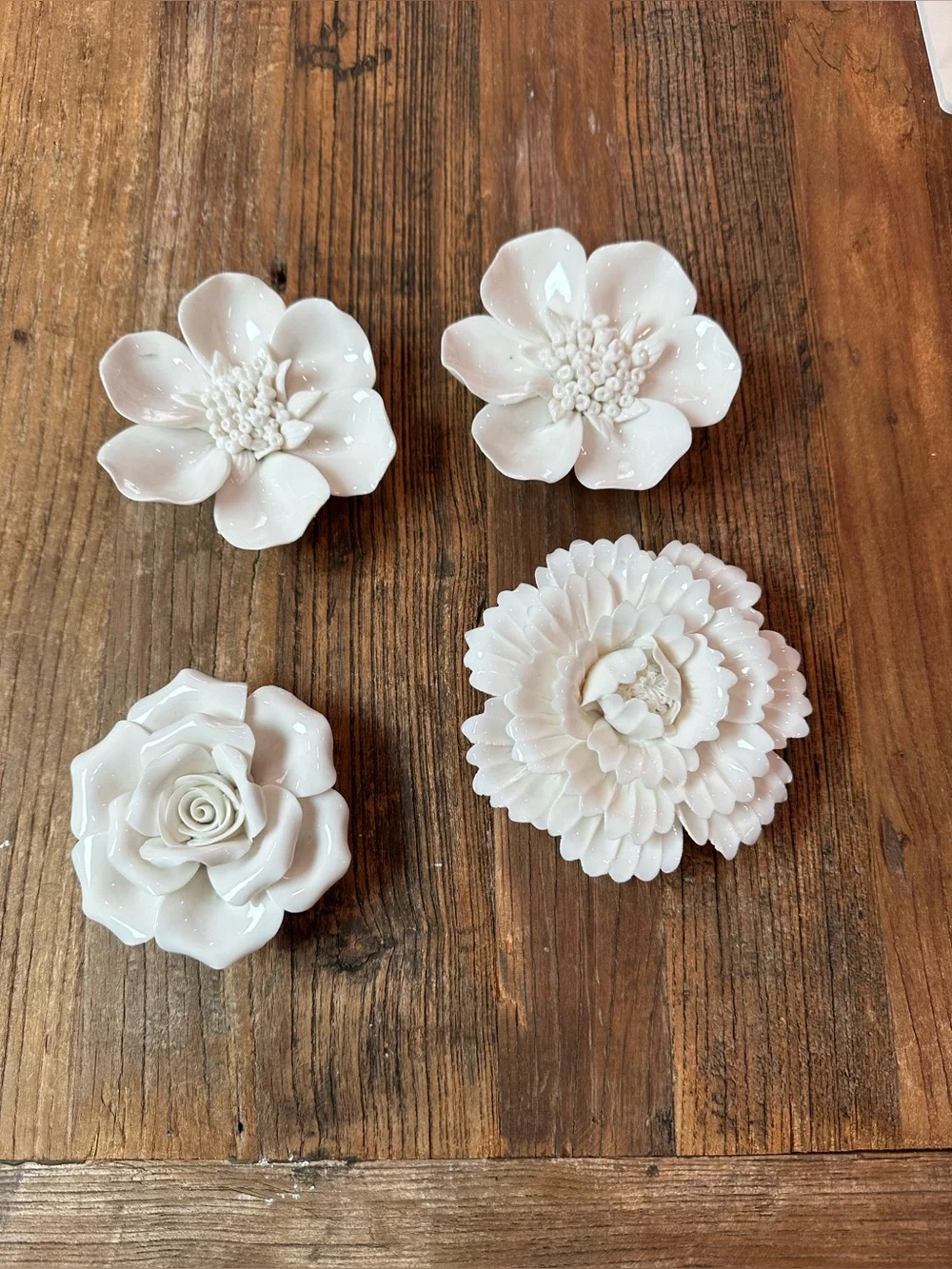 White Ceramic Floral Wall Accents - Set of 4